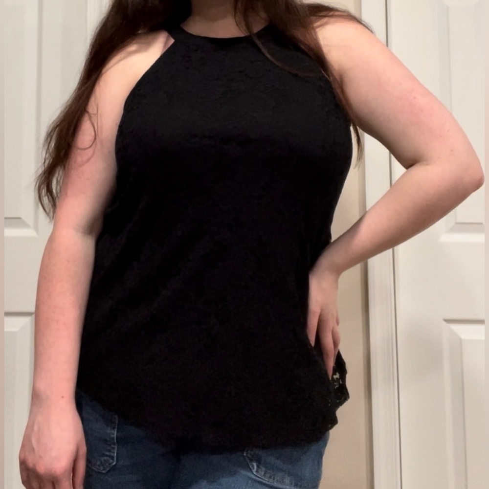 Black Goddess Tank with Floral Lace Overlay NWOT